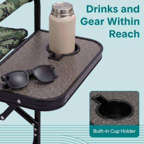 SereneLife Portable Director Chair, Folding Camping Chair with Side Table, Cu...