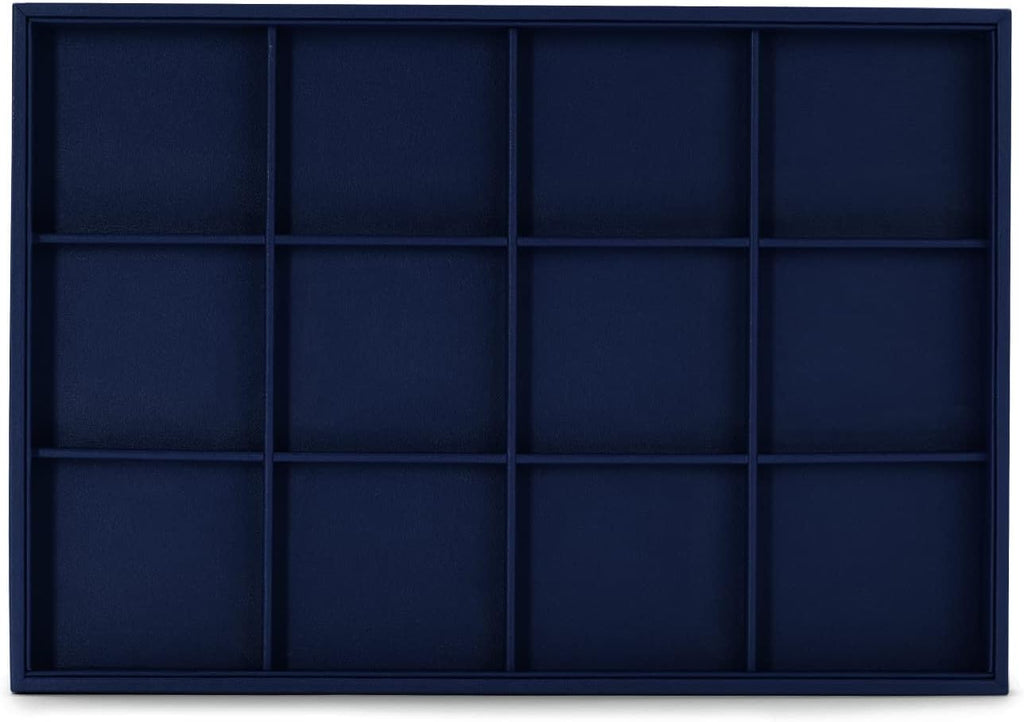 Oirlv Stackable Premium Leather Jewelry Trays 12 Grid Jewelry Drawer Organizer Trays Bracelet Earrings Watches Showcase Display Organizer