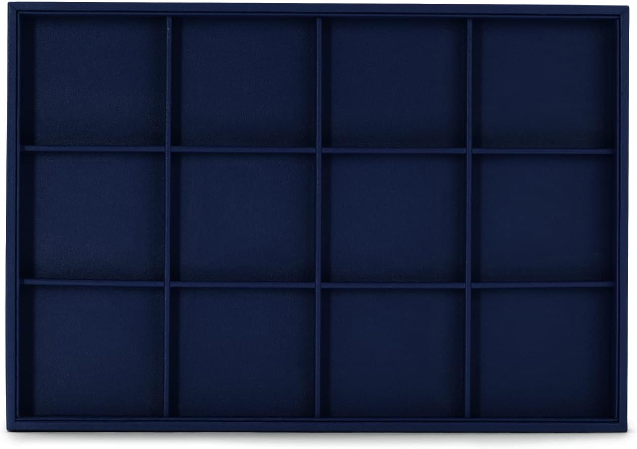 Oirlv Stackable Premium Leather Jewelry Trays 12 Grid Jewelry Drawer Organizer Trays Bracelet Earrings Watches Showcase Display Organizer
