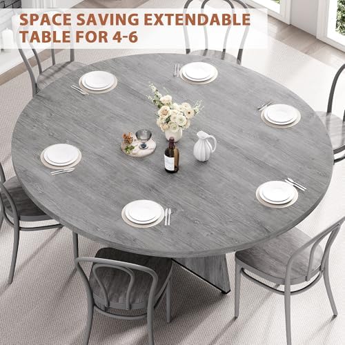 Extendable Dining Table, Round Kitchen Dining Room Dinner Table with for 4 6 ...