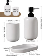 INGOFIN 3 Pcs Ceramic Bathroom Accessory Set - Liquid Soap Dispenser, Toothbrush Holder & Tray, Bathroom Counter Set, Countertop Essentials for Home, Guest Bathroom, or Office Use, White