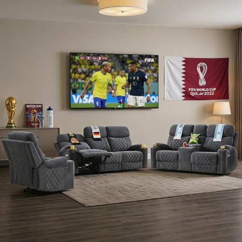 HAOMARKETS 3-Piece Power Recliner Sofa Set with Charging Port, Include Single...