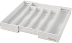 Expandable Bamboo Kitchen Drawer Organizer for Cutlery and Utensils, Adjustable Bamboo Wood Cutlery Tray in Drawer for Flatware and Silverware in Kitchen, (White)