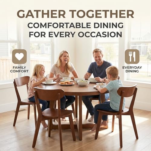 HNY Farmhouse Solid Wood Dining Chairs Set of 4, Mid Century Modern Armless K...