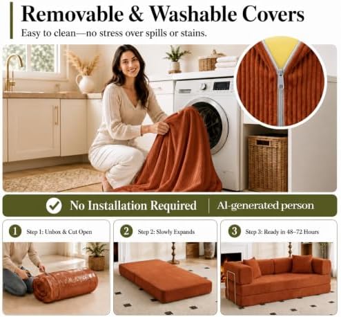 GEARIVY Folding Sofa Bed Convertable Corduroy Couch King Size Floor Sleeper 4-in-1 DIY Combination Modular Sofa Fold Out Futon Lounge Comfy Foldable Lazy cama for Living Room