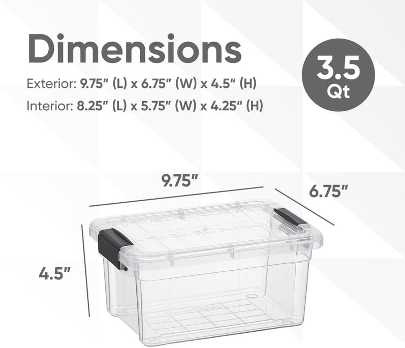 Superio Clear Storage Boxes with Lids, 3.5 Quart Plastic Container Bins for Organizing, Stackable Crates, BPA Free, Non Toxic, Odor Free, Organizers for Home, Office and Dorm, 8 Pack