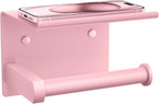Tindbea Toilet Paper Holder with Phone Shelf, Adhesive or Screw Wall Mount Toilet Tissue Roll Holder, Rustproof & Multifunctional Stainless Steel Bathroom Storage Dispenser (Blush Pink)