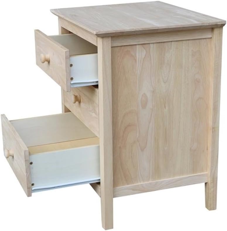 25"H Solid Wood Bedroom Nightstand with 3 Drawers, Parawood Construction...