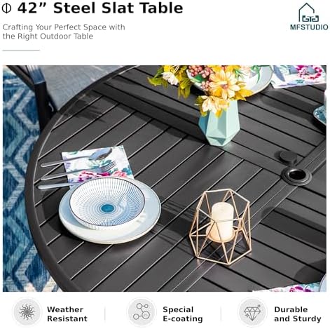 MFSTUDIO Round Outdoor Table and Chairs Set for 4,42" Metal Table&Ch...