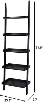 Tangkula Ladder Bookcase 5-Tier Wood Leaning Shelf Wall Plant Stand for Home Office Modern Flower Book Display Shelf Storage Rack Stable A-Frame Wooden Ladder Shelf (Black)