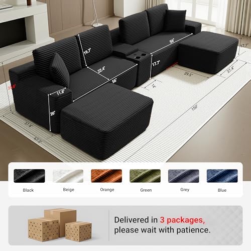 ivoros 150 Inch Modular Sectional Sofa Couch, Oversized Modern Cloud Couch fo...