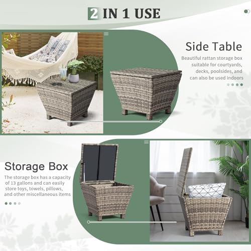 VINGLI Outdoor Side Table with Storage, 13-Gallon Patio Deck Box Outdoor Wick...