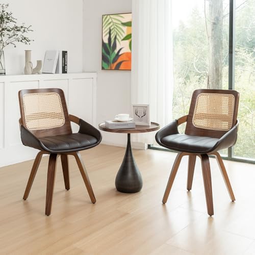 Set of 2 Mid Century Modern Chairs - Swivel Retro Walnut Dining Chairs with E...
