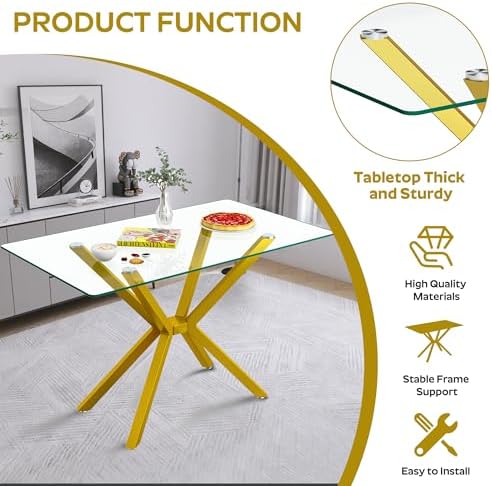 5-Piece 47" Dining Table with 4 PU Leather Chairs, Modern Dining Table S...