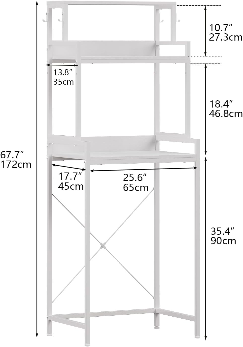 3-Tier Kitchen Bakers Rack with Adjustable Shelves, Freestanding Kitchen Microwave Stand with Storage, Split Design Coffee Bar Shelf for Home Office (White, 25.6")