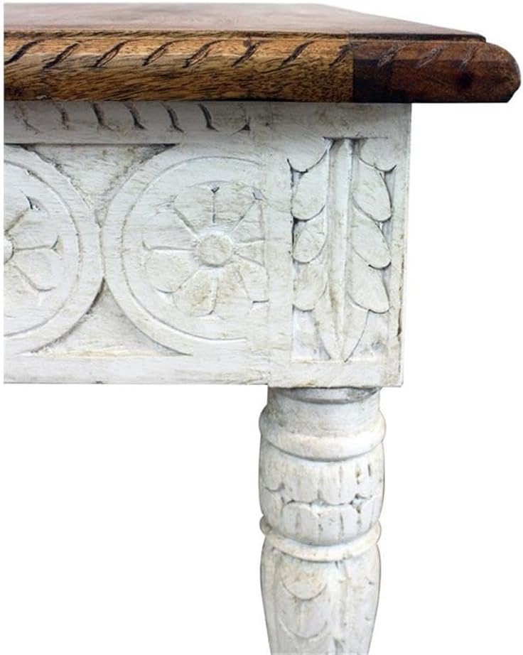 Pemberly Row Solid Wood Hand Carved End Table, 24 in x 24 in x 24 in, Brown T...