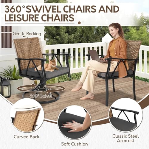 7-Piece Patio Dining Set for 6, Outdoor Dining Set with Wicker Swivel Patio D...