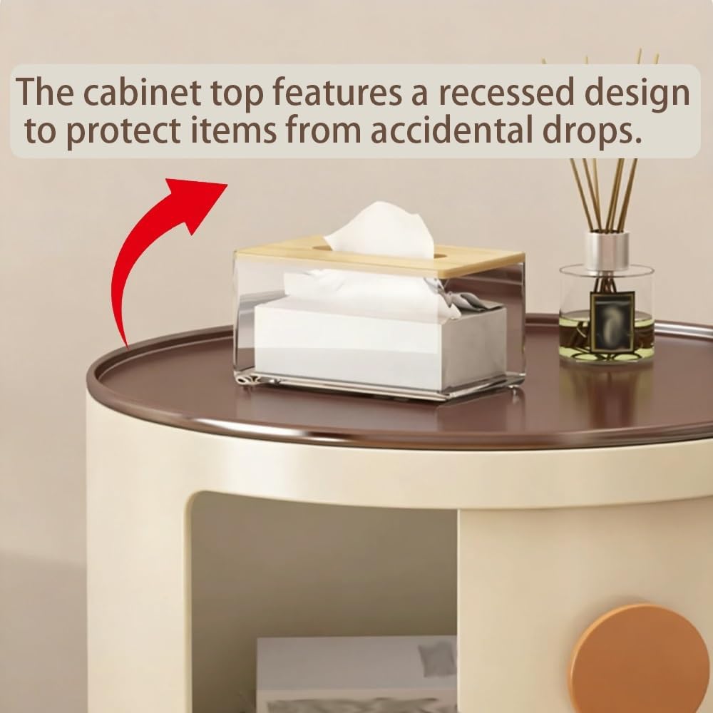 Minimal Style Bedside Table, Stylish Round Storage Cabinet, Creative Plastic ...