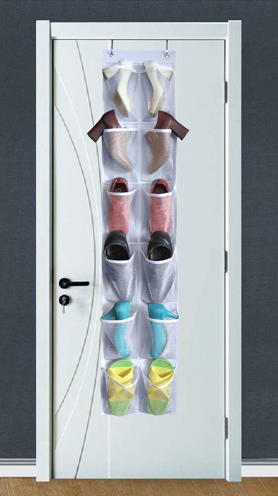 MISSLO Heavy Duty Over The Door Storage with 12 Mesh Pockets (White)