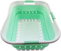SAMMART 42L (11 gallon) Collapsible Plastic Laundry Basket - Foldable Pop Up Storage Container/Organizer - Portable Washing Tub - Space Saving Hamper/Basket (White/Pale Jade)