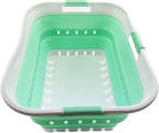 SAMMART 42L (11 gallon) Collapsible Plastic Laundry Basket - Foldable Pop Up Storage Container/Organizer - Portable Washing Tub - Space Saving Hamper/Basket (White/Pale Jade)