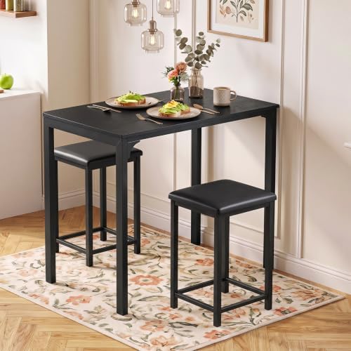 GIANTEX 3-Piece Dining Table Set for 2, Upholstered Stools (Black)