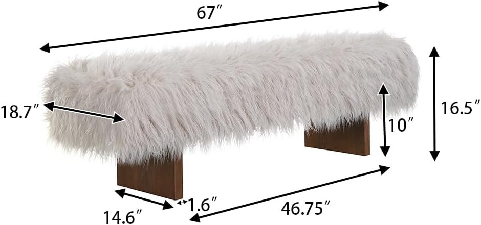 Christopher Knight Home Lenka 67" Long-haired Faux Wool Bedroom Bench, R...
