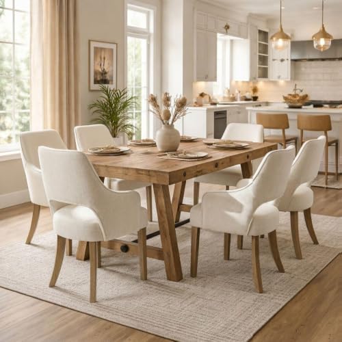 Linen Upholstered Dining Chairs Set of 4 with Arms