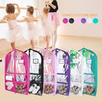 Syeeiex 40 Inch Clear Dance Costume Garment Bag, Rose Red, 5 Pack | Clear PVC Window, 4 Zipper Pockets and ID Card Holder, Foldable Hanging Dance Garment Bags with 3in Gusseted for Dancers