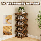 The 9-Tier No-Assembly Bamboo Rack, 3/5/7/9/10 Tier Bamboo Shoe Rack, Foldable Bamboo Shoe Organizer, Narrow Shoe Shelf for Entryway, Closet, Corner, Bedroom, Hallway (Brown, 10tier)