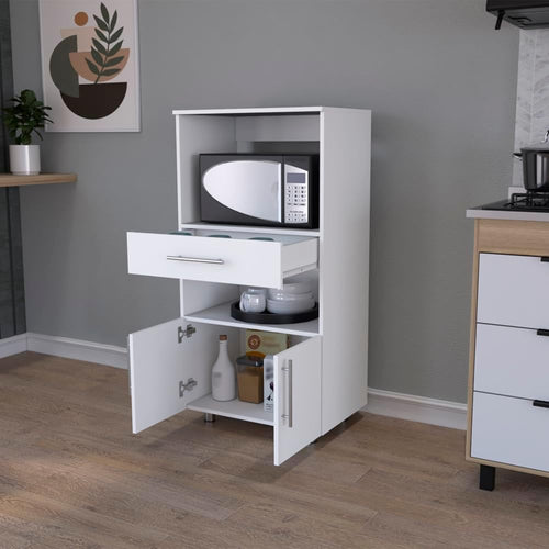 24.4" D*16.53" W*48.03" H Freestanding Kitchen Pantry with Dawer, 2 Open Shelves, Lower Double Door, Rectangular Storage Cabinet, Modern Minimalist, for Living Room, Dining Room, White