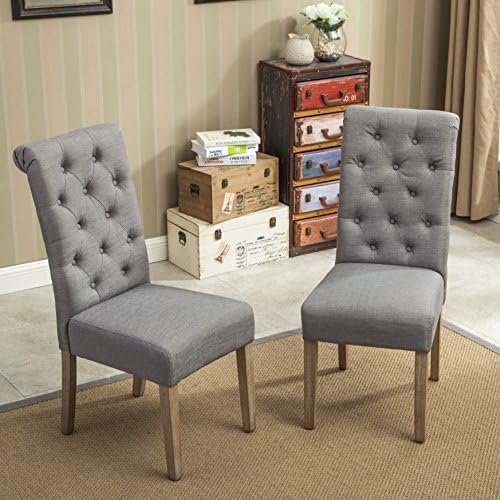 Roundhill Furniture Habit Grey Solid Wood Tufted Parsons Dining Chair (Set of...