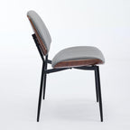 Dining Chairs Set of 6, Mid Century Modern Accent Dining Room and Kitchen Chairs, Upholstered PU Leather Vertical Stripe Chairs for Vanity with Walnut Bentwood and Metal Legs, Gray