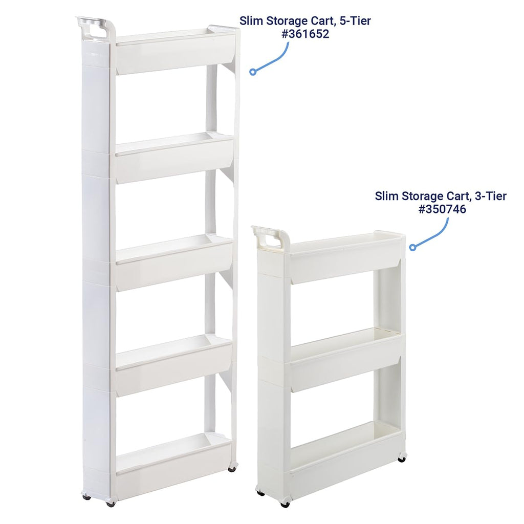 Miles Kimball 5 Tier Slim Cart, White, Durable Plastic, Easy Assembly, Holds Up to 6.5 lbs