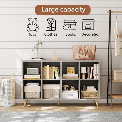 COTUBLR 8-Cube Bookshelf, 47" Wood Bookcase with Legs, 2 Tier Morden Boo...