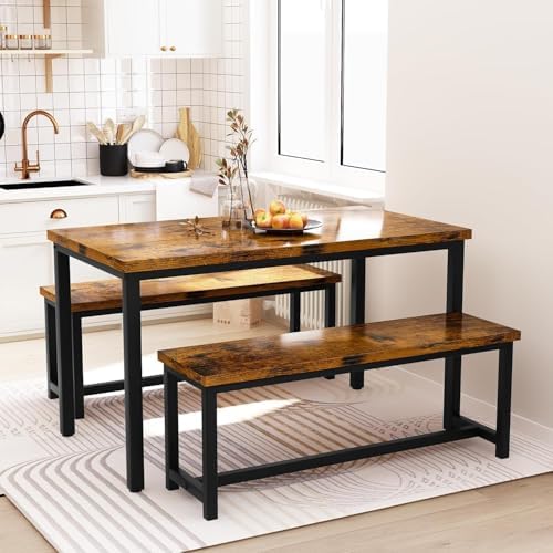 Recaceik 47" Brown Dining Table Set for 4, 3-Piece Kitchen Set