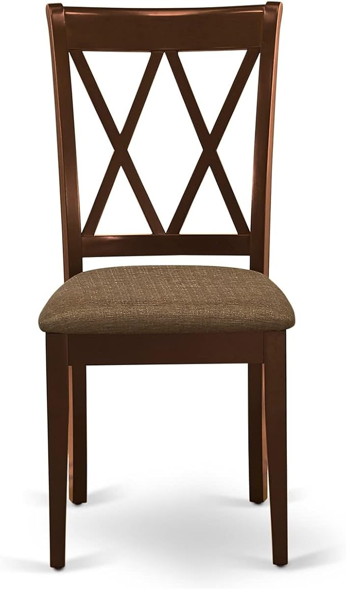East West Furniture CLC-MAH-C Clarksville Dinette Chairs - Linen Fabric Upholstered Wood Chairs, Set of 2, Mahogany