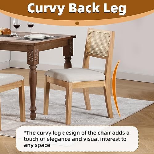 Rattan Dining Chairs Set of 2, Natural Upholstered Kitchen/Restaurant Chair