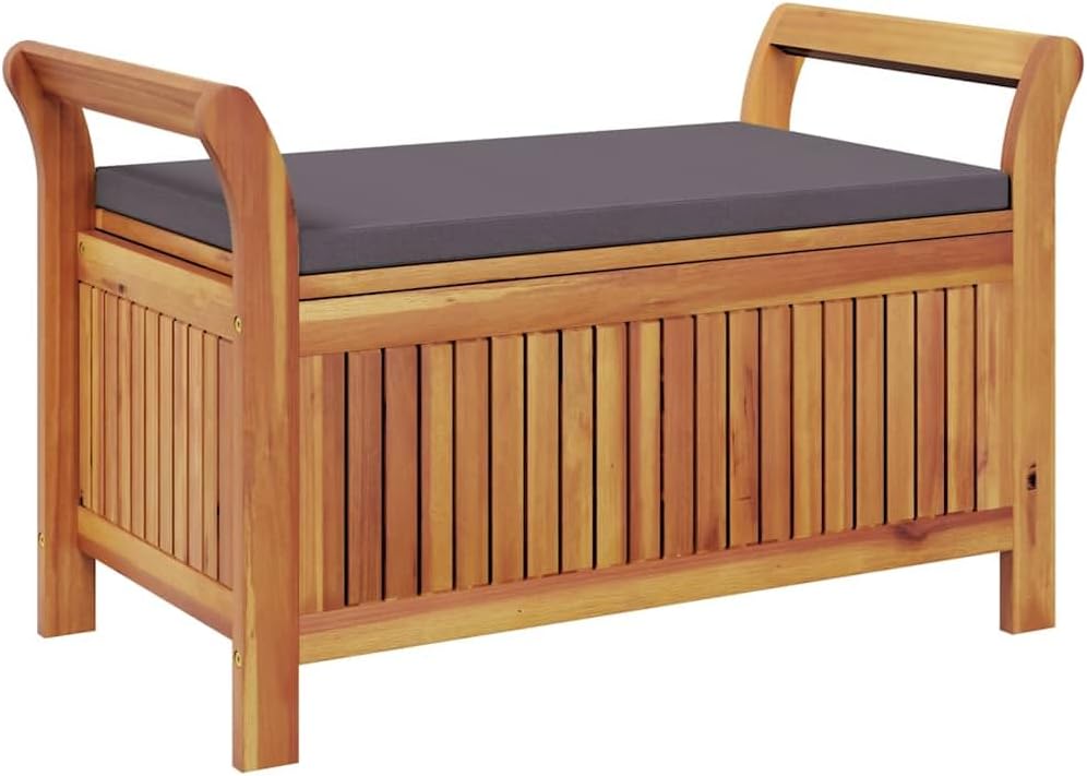Solid Acacia Wood Patio Storage Bench with Cushion, 35.8 Inch Outdoor Bench f...