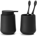 Matte Black Bathroom Accessories 2 Piece Set Plastic Soap Dispenser and Toothbrush Holder for Modern Bathroom Decor