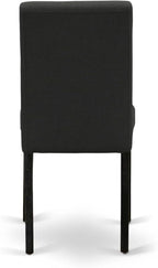East West Furniture AMAB3-ABK-24 3 Piece Modern Dining Table Set Contains a Round Kitchen Table with Pedestal and 2 Black Color Linen Fabric Upholstered Chairs, 36x36 Inch, Wirebrushed Black