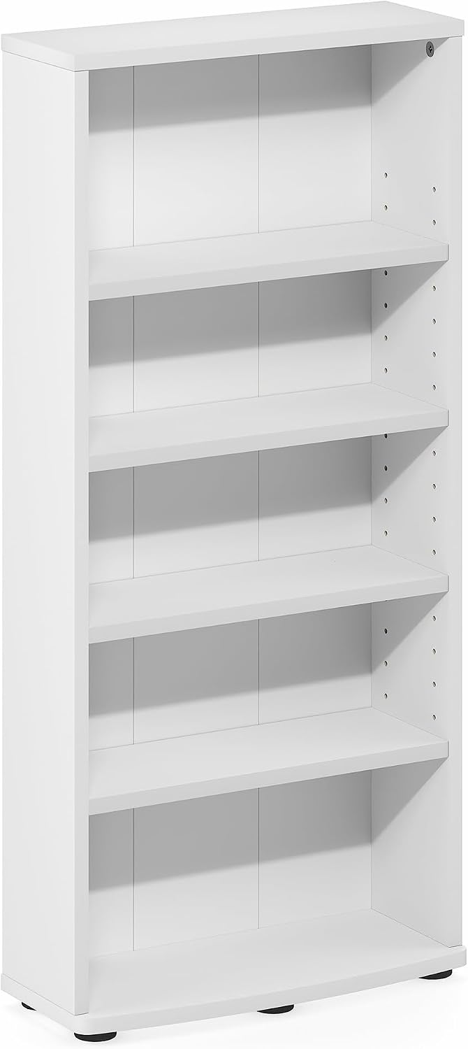 Furinno Jaya DVD Shelf, 5-Tier CD Rack, Media Shelf, White | Open Shelf, Adjustable Shelves, DVD Storage Cabinets for CD Blueray Game Disc, Easy Assembly, for Living Room, Home Office
