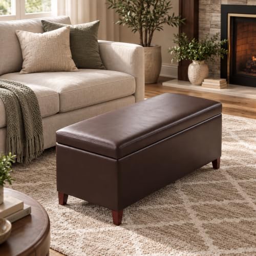 Homebeez 42" Storage Ottoman Bench, Lift Top Faux Leather Coffee Table
