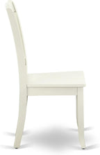 East West Furniture SUDA5-LWH-W 5 Piece Dining Room Furniture Set Includes a Round Kitchen Table with Dropleaf & Shelves and 4 Dining Chairs, 42x42 Inch, Linen White