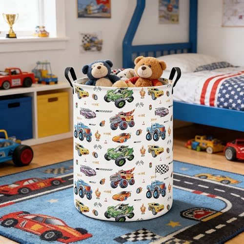 Monster Truck Laundry Hamper Storage Basket | Foldable with Waterproof PE Coating Organizer Bin for Kids Boys and Girls,Office,Bedroom,Clothes
