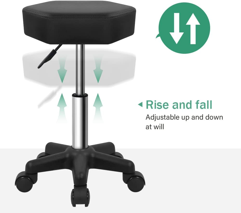 FURWOO Hexagon Rolling Stool Height Adjustable Stool with Wheels for Spa Salo...