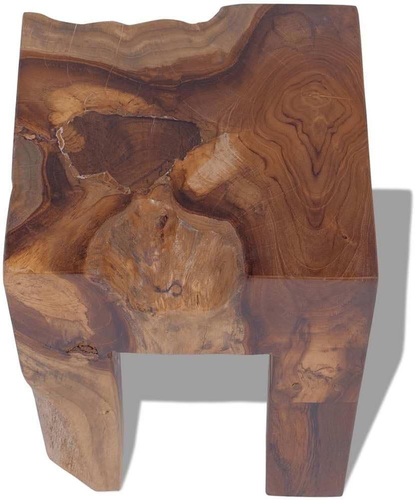 Solid Teak Wood Stool, Square Rustic End Table for Living Room Bedroom, Sturd...