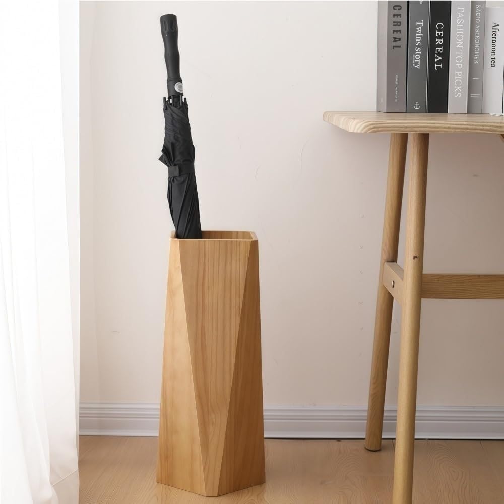 Wooden Umbrella Holder Solid Wood Storage Bucket Stylish Drain Rack Umbrella Stand Organizer Bin for Hotel Supermarket Office,Natural Wood