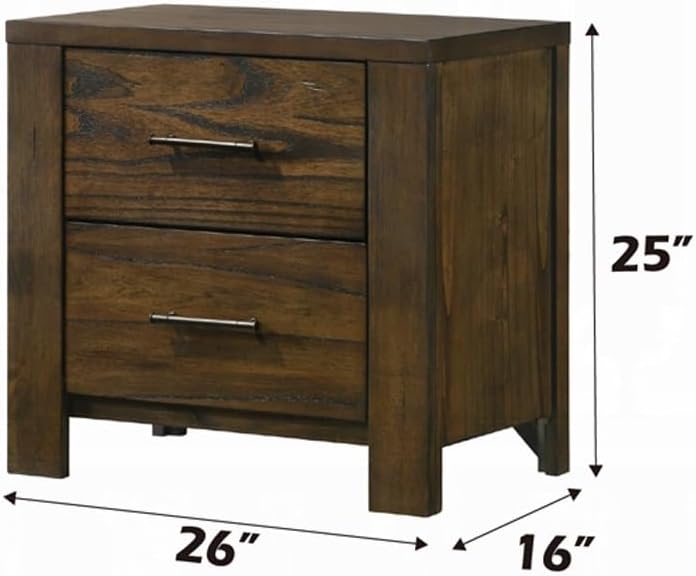 Nightstand with 2 Drawers in Oak Finish,for Small Spaces