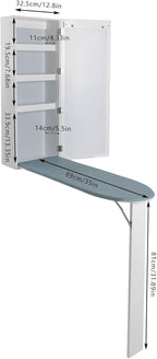 Wall Mounted Ironing Board Cabinet, Built-in Foldable Ironing Board & Folding Support Leg, Wall Ironing Boards with Mirror and 2 Hooks for Home, Apartment & Small Spaces